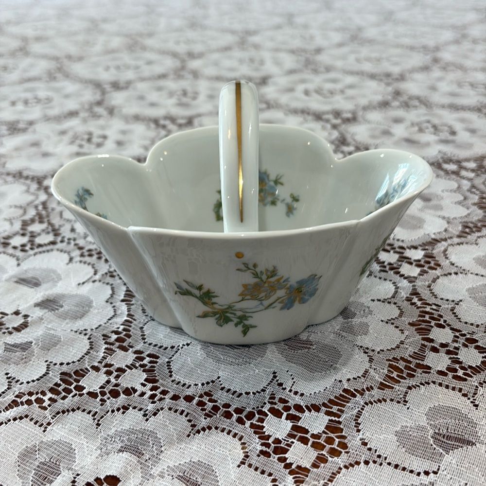 Haviland Limoges Margaux Blue Floral Gold Detail Porcelain Handled Basket